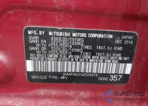 2017 Mitsubishi Outlander Sport 2.0 Le from USA, damaged, VIN JA4AP3AU1HZ020973